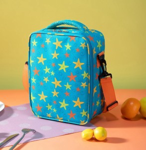 TRUST-U Children’s crossbody lunch bag Printed Oxford cloth with rice insulated aluminum foil portable school lunch bag